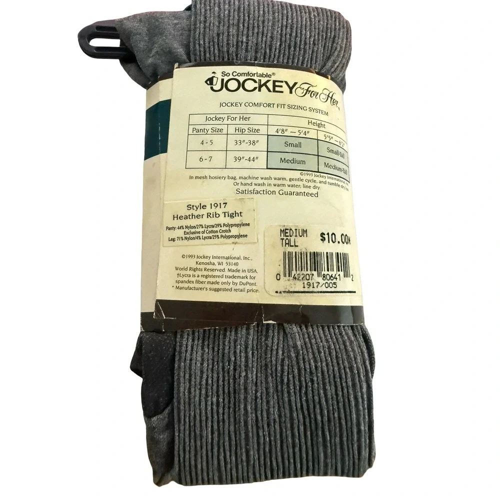 Jockey For Her Heather Rib Tight medium tall gray footed tights new